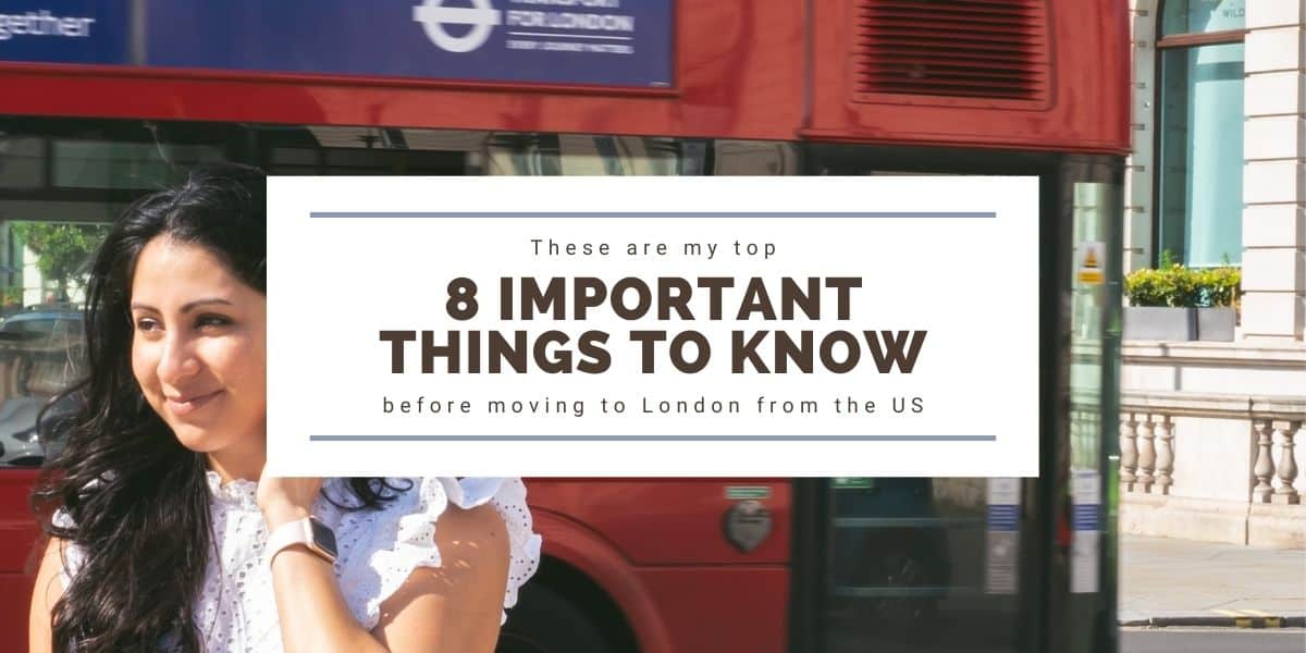 girl in front of a red double decker london bus important things to know before moving to london banner