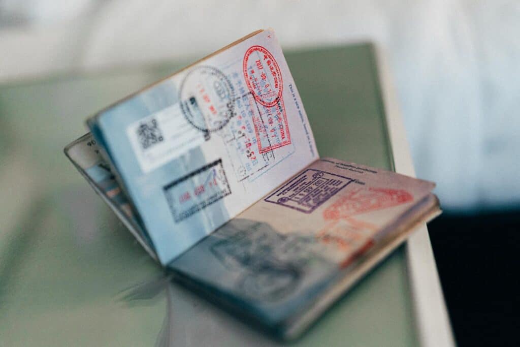visa stamps in a passport