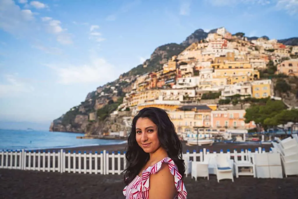 girl in front of Positano, Italy