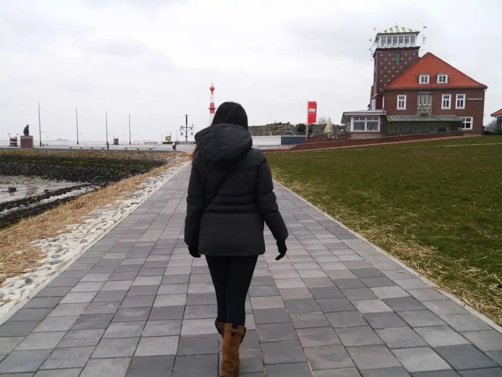 girl walking through Bremerhaven, Germany
