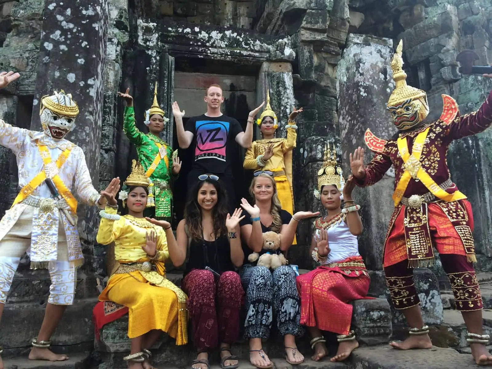a group tour at Angkor Wat Temple