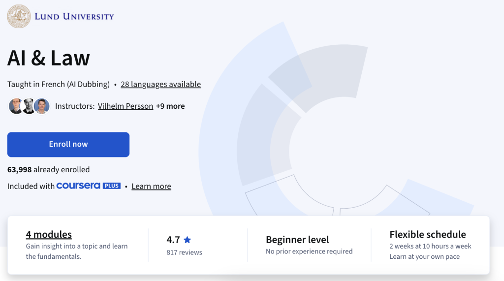 Lund University AI & Law Coursera Course